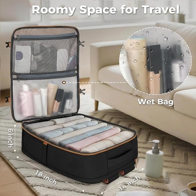 Taygeer Frontier Airlines Personal Item Bag 18x14x8, Underseat Carry on Backpack with Makeup Compartment, 40L Travel Backpack for Women & Men Fits Spirit Frontier Allegiant, Black Brown