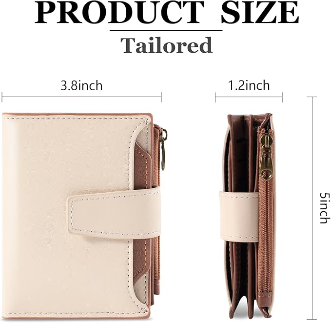 Airkit Small Wallet Women RFID Blocking Soft Leather Bifold Compact Card Holder Wallet for Women with Zipper Coin Pocket 4 ID Window