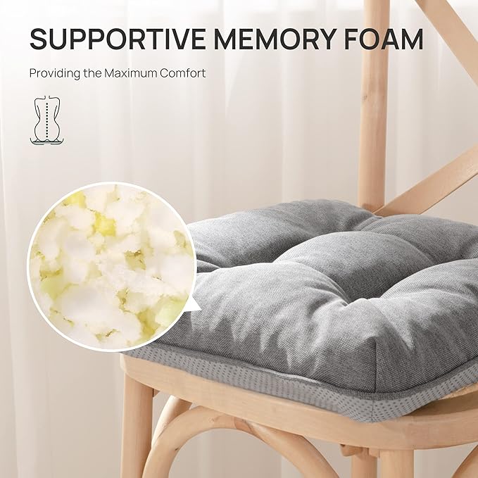 Love's cabin Memory Foam Chair Cushions Set of 4, 15.5"x15.5"x3.5" Indoor & Outdoor Seat Pads for Dining, Kitchen, Office, Patio Chairs - Grey