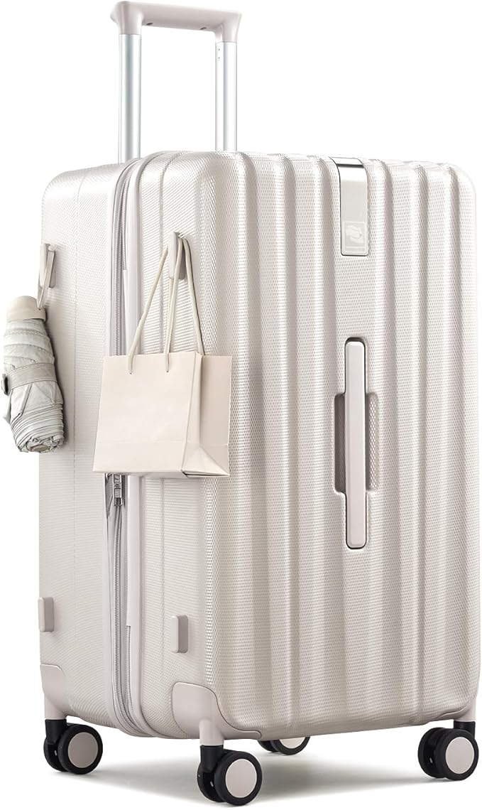 Hanke 24 Inch Plus Expandable Luggage Large Suitcases with Wheels, Medium Checked Luggage Hard Shell Suitcases, PC Trunk Luggage Extra Large Suitcase with Lock for Women Men(Ivory White)