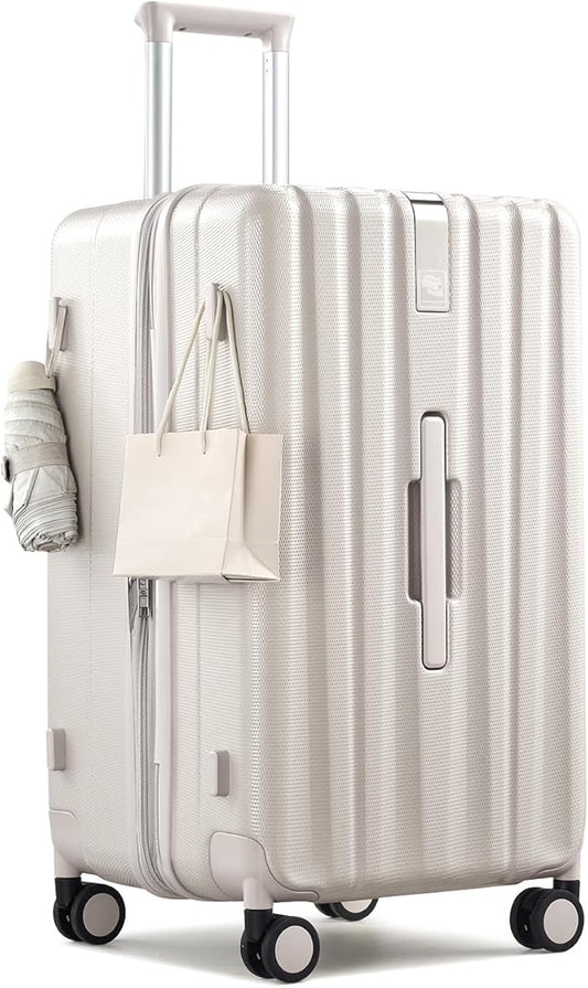 Hanke 24 Inch Plus Expandable Luggage Large Suitcases with Wheels, Medium Checked Luggage Hard Shell Suitcases, PC Trunk Luggage Extra Large Suitcase with Lock for Women Men(Ivory White)