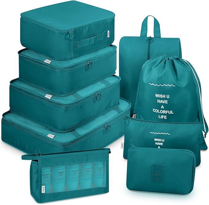 Mossio 9 Set Packing Cubes with Shoe Bag & Electronics Bag - Luggage Organizers Suitcase Travel Accessories