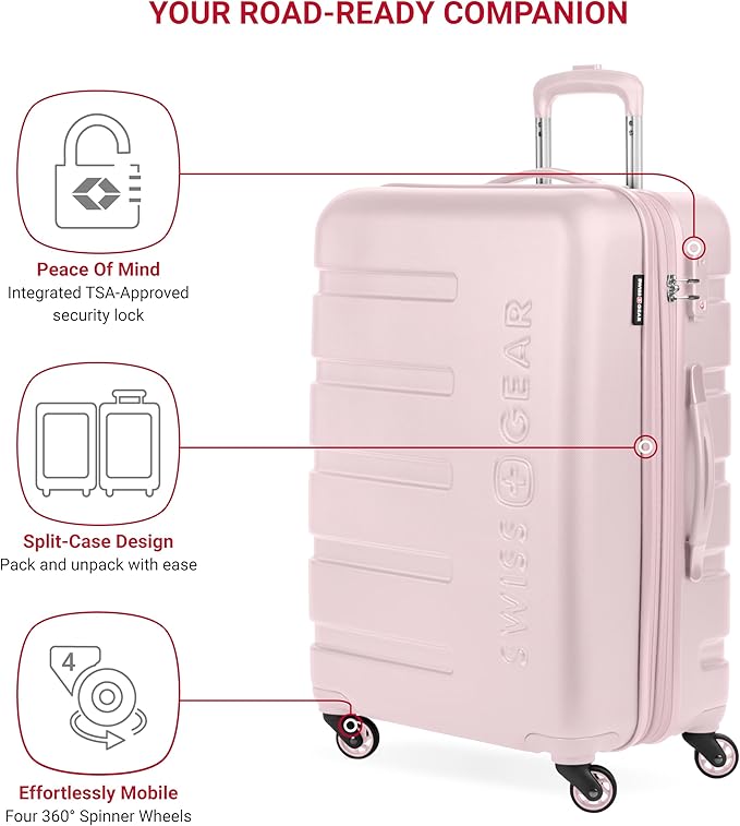 SwissGear 7366 Signature Hardside Expandable Luggage with Spinner Wheels and TSA Lock, Weekender Tote, Pink, 2-Piece Set (Weekender/27)