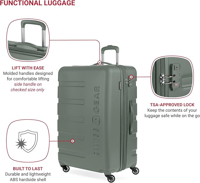SwissGear 7366 Signature Hardside Expandable Luggage with Spinner Wheels, TSA Lock, Olive, Checked-Large 27-Inch