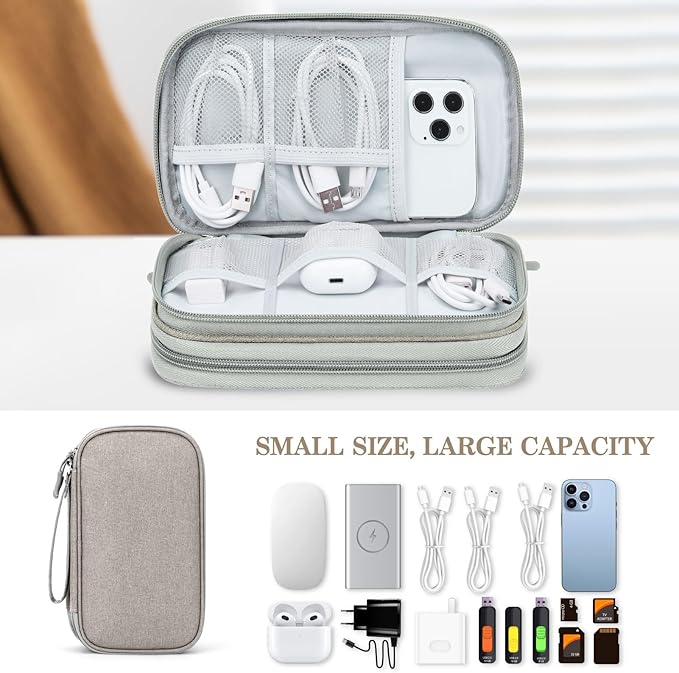 FYY Electronic Organizer, Travel Cable Organizer Bag Pouch Electronic Accessories Carry Case Portable Waterproof Double Layers Storage Bag for Cable, Charger, Phone, Earphone, Medium Size, Khaki