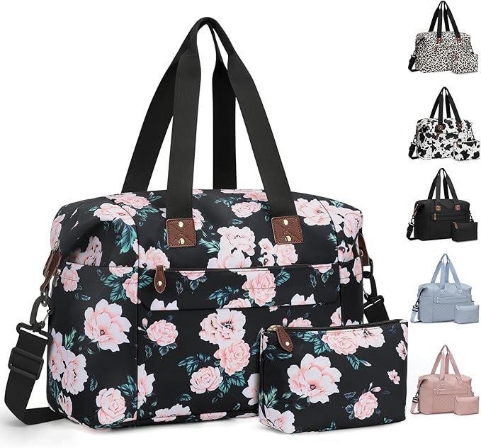 Travel Duffle Bag, Waterproof Weekender Overnight Hospital Bags for Women Men with Toiletry Bag Lightweight Carry on Personal Item Duffle Gym Bag for Travel, Airplanes, Sports