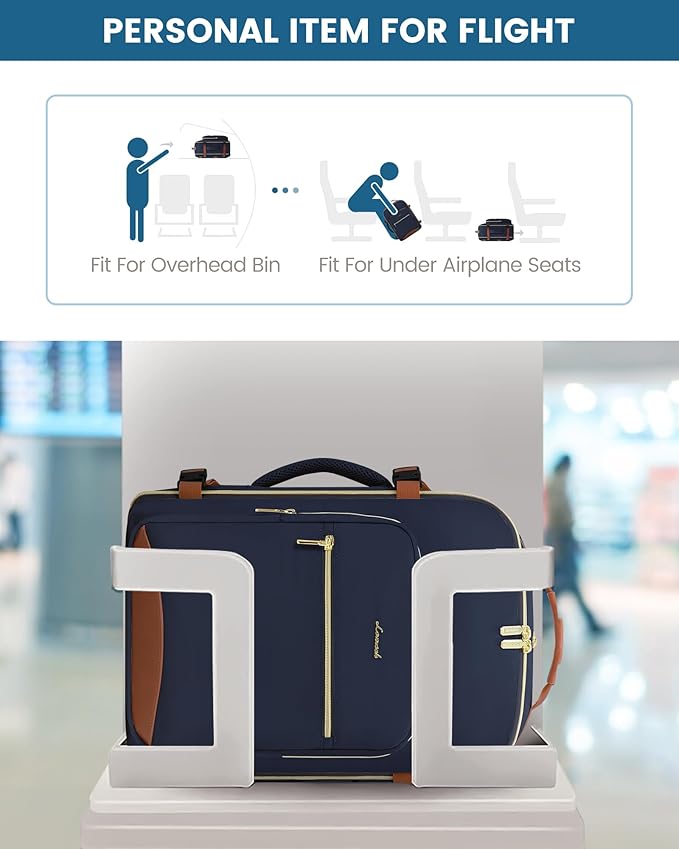 LOVEVOOK Travel Backpack for Women & Men 50L,Airline Approved Carry On Backpack Travel Essentials,TSA Carry on Luggage,Waterproof Personal Item Travel Bag,Suitcase with 3 Packing Cubes,Dark blue-Brown