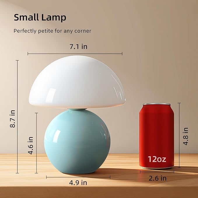 Mushroom Lamp Table Lamp for Bedroom,Desk Bedside Small Lamps for Living Room Night Stands,Mushroom Decor Cute Mini Modern Mid Century Lamps,Unique Aesthetic Home Living Room Decor(Blue)