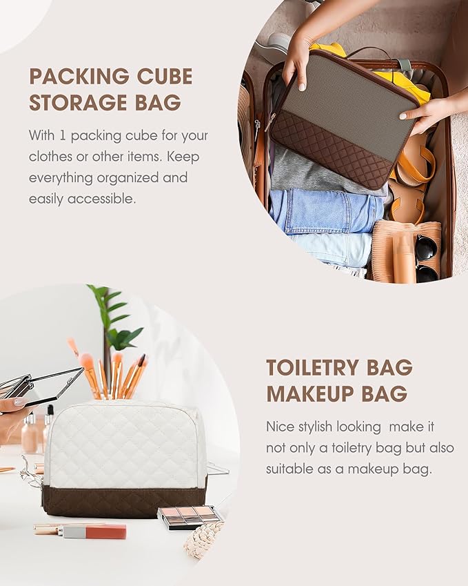 Weekender Travel Duffle Bag for Women: Overnight Bags with Shoe Compartment Carry on duffel Bag for Airplanes with 2 PCS Toiletry Bags Weekend Yoga Gym Hospital Bag with Wet Pocket Brown