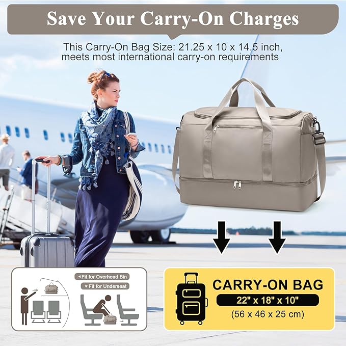 Extra Large Travel Duffle Bag,Carry on Overnight Weekend Bag with Shoes Compartment,Weekender Bags for Women for Travel Business Trips Sport Hospital,Camel