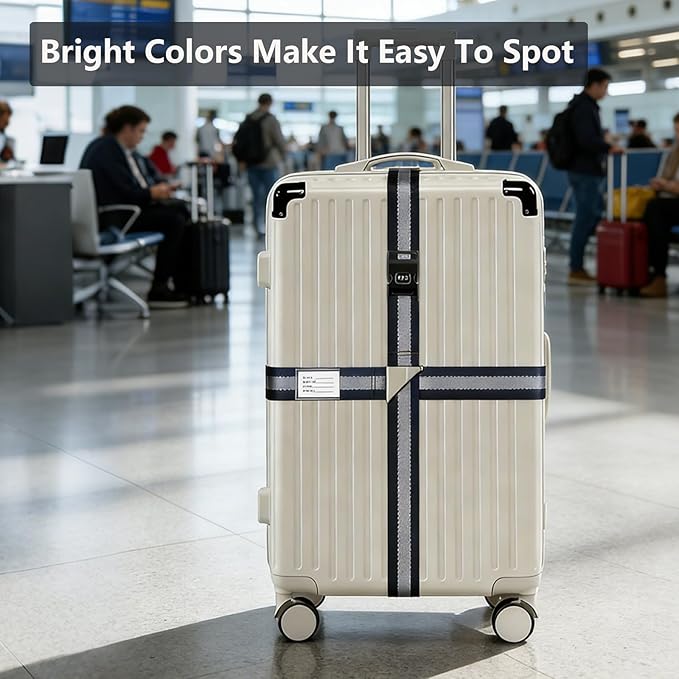 Luggage Straps for Suitcases,Travel Luggage Straps with Lock and Luggage Tags,Suitcase Strap,Adjustable Colorful Travel Belt for Travel Suitcase Bag Closure Accessories.(Black Gray)