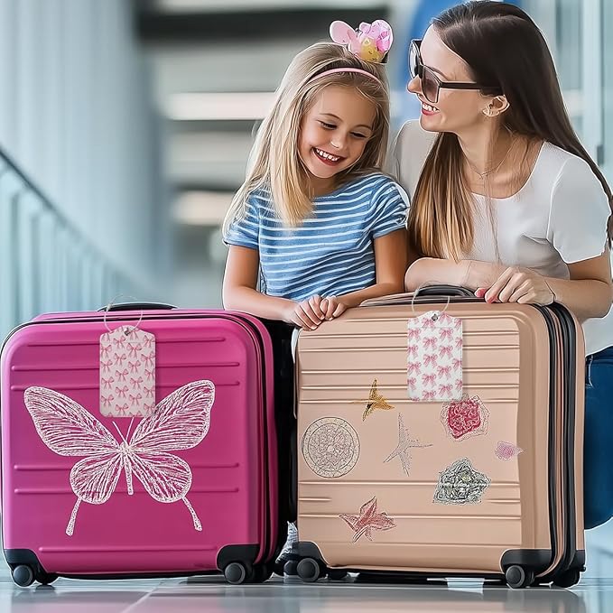 2 PCs Preppy Bow Luggage Tag, Suitcase Tags with Privacy Flap and Metal Loop, Coquette Luggage Tags for Suitcases, Identifiers Travel Essentials Bag Tag, Preppy Gifts for Women Girls Friends