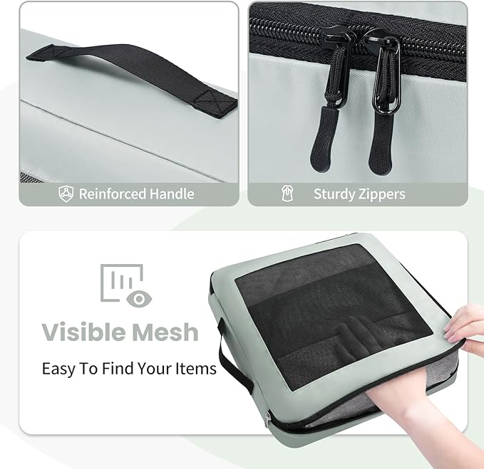 Mesh Packing Cubes for Travel, Durable Luggage Organizer with Sturdy Material and Double Zippers, Comprehensive Set for Travel Accessories Storage, 10 set, mint