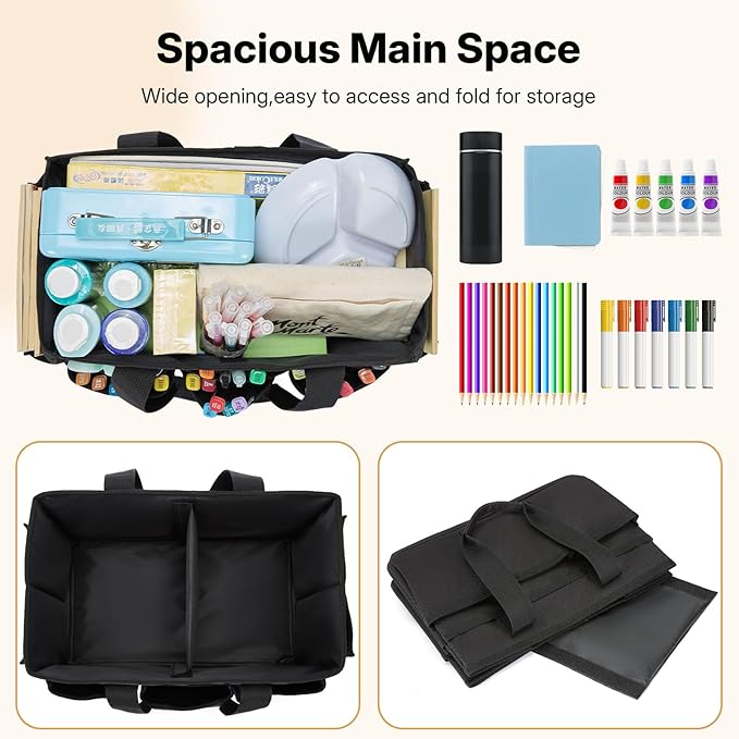 Craft Tote Bag, Art Organizer,Cleaning Supply Caddy, Carrying Bag with Handle for Multi-Purpose, Organizer Caddy for Pets (Black)