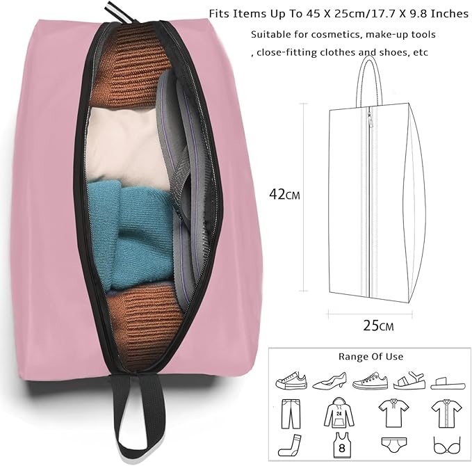 Shoe Bags for Travel Large Capacity Oxford Fabric Portable Shoe Bags, Multi-Functional Dust-Proof and Waterproof Men & Women Travel Shoe Bag for Packing in Suitcase(Pink, 1-Pack)