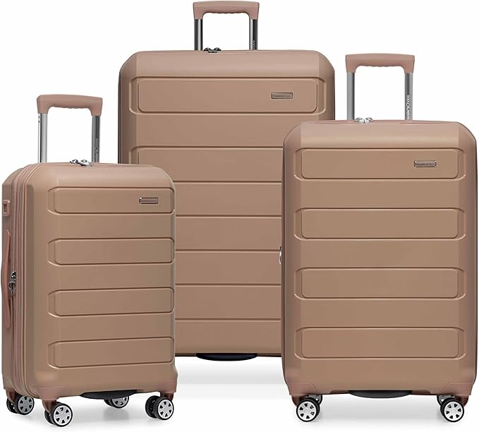Traveler's Choice Pagosa Hardshell Expandable Luggage with Spinner Wheels, Latte Beige, 3-Piece Set (22/26/30)
