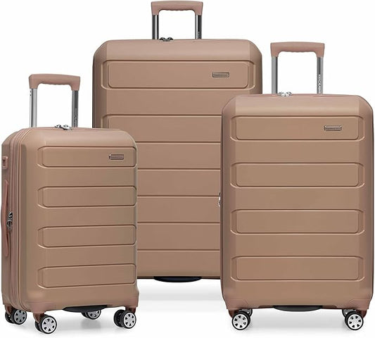 Traveler's Choice Pagosa Hardshell Expandable Luggage with Spinner Wheels, Latte Beige, 3-Piece Set (22/26/30)