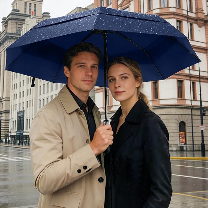 Lejorain Large Folding Golf Umbrella - Compact Mens Umbrellas Travel Rain and Windproof 54inch Collapsible Automatic Open Close Umbrella 210T Teflon Vented Double Canopy