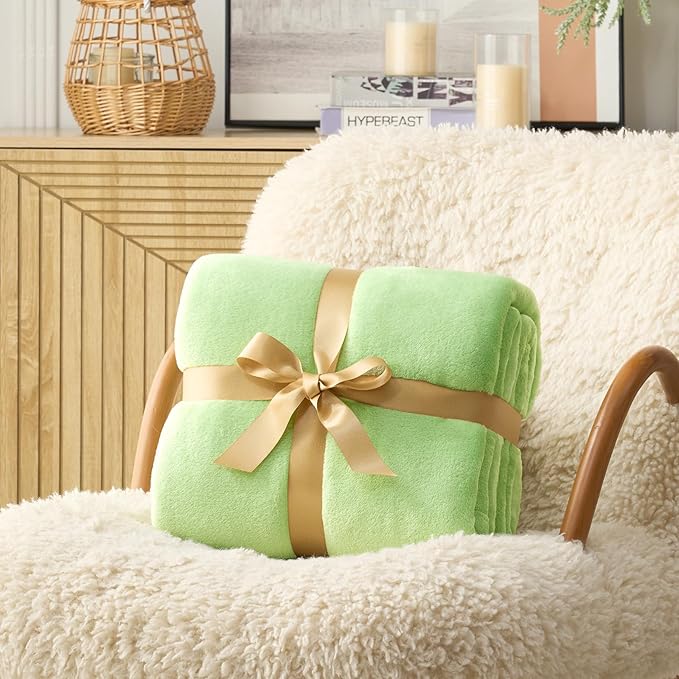 Hansleep Fleece Grass Green Queen Blanket, Super Soft Flannel Fuzzy Plush Cozy Blanket for All Seasons, Grass Green, Queen 90x90 Inches