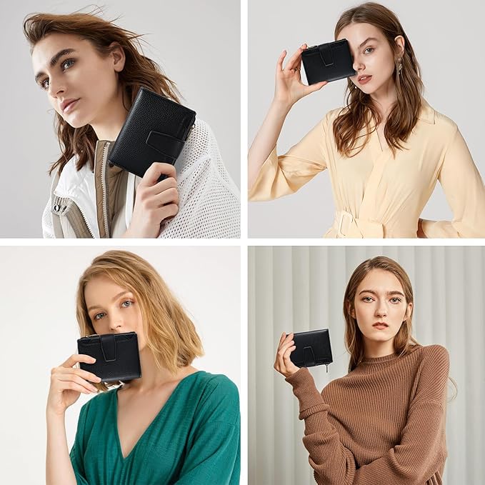 Airkit Small Wallet Women RFID Blocking Soft Leather Bifold Compact Card Holder Wallet for Women with Zipper Coin Pocket 4 ID Window