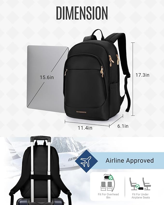 LIGHT FLIGHT Travel Backpack for Women, 15.6 Inch Laptop Backpack with USB Charging Hole, Water Resistant College Bookbag, Large Capacity Black Computer Backpacks for Work, Beige+Green