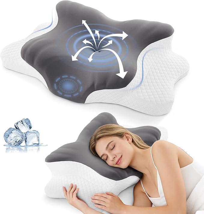 Cervical Pillow for Neck Support: Contour Memory Foam Pillow for Side Back Stomach Sleepers - Ergonomic Neck Pillow with 2 Heights & Widened Armrest Design