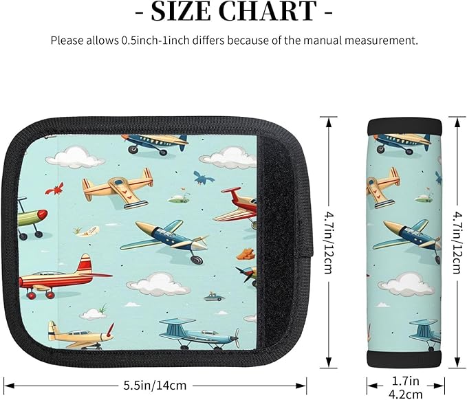Luggage Handle Wraps Cartoon Airplanes Pattern Luggage Identifiers Soft Neoprene Luggage Handle Wraps For Suitcase Trolley Handle Grip Cover 2 Pack Luggage Tags