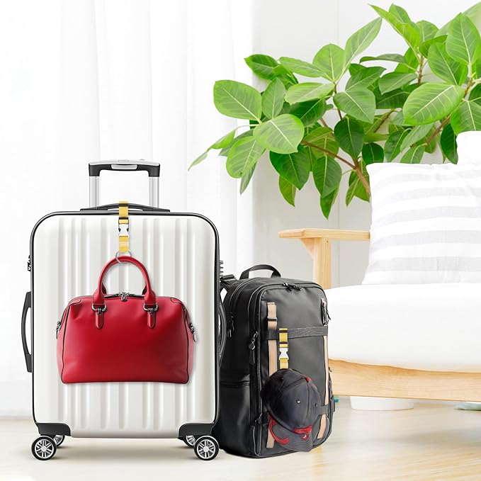 M METERXITY 1-Pack Add A Bag Luggage Strap, Adjustable Suitcase Belt for Connecting Luggage/Backpack/Jacket, Carry Strap with Ring Buckle [Yellow]
