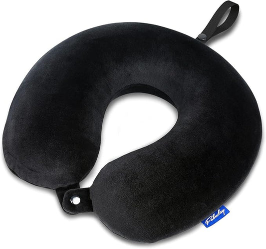 Fabuday Memory Foam Travel Pillows for Airplanes - Neck Pillow for Traveling with Attachable Snap Strap Soft Washable Cover, Flight Pillow for Sleeping, Car, Home, Office, Black