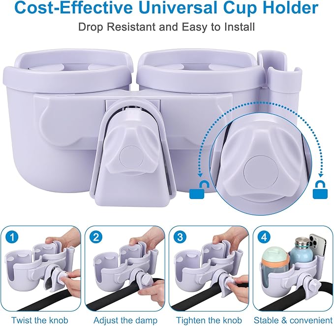Accmor Stroller Cup Holder with Phone Holder, Bike Cup Holder, Universal Cup Holder for Uppababy Nuna Doona Strollers, 2-in-1 Cup Phone Holder for Stroller Bike Wheelchair Walker Accessory