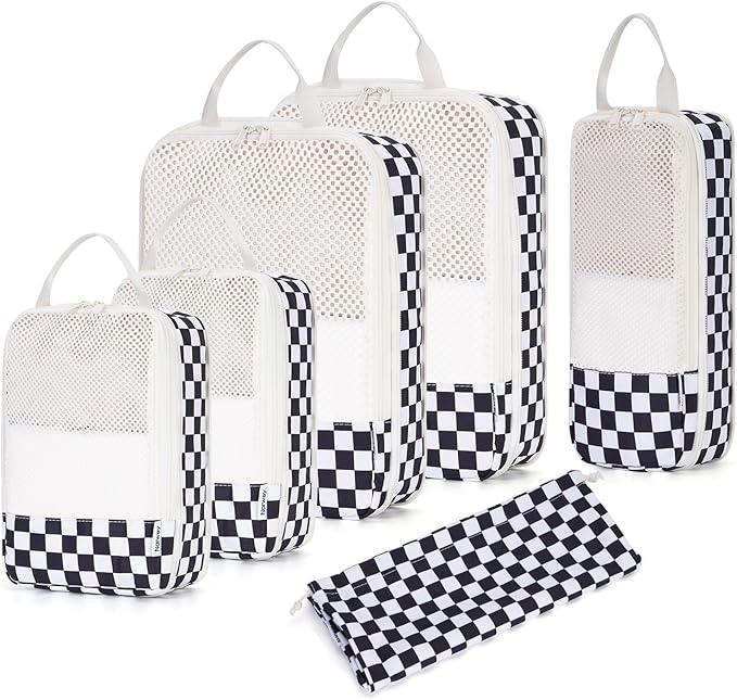 Narwey 6 Set/5 Set Compression Packing Cubes for Travel Kids Women Carry on, Packing Organizers Bag for Backpack Luggage Suitcase Duffle Bags