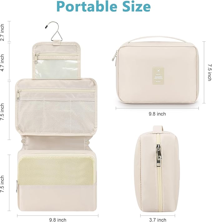 Mossio Hanging Toiletry Bag with Sturdy Hook - Large Portable Cosmetic Makeup Travel Organizer for Men & Women