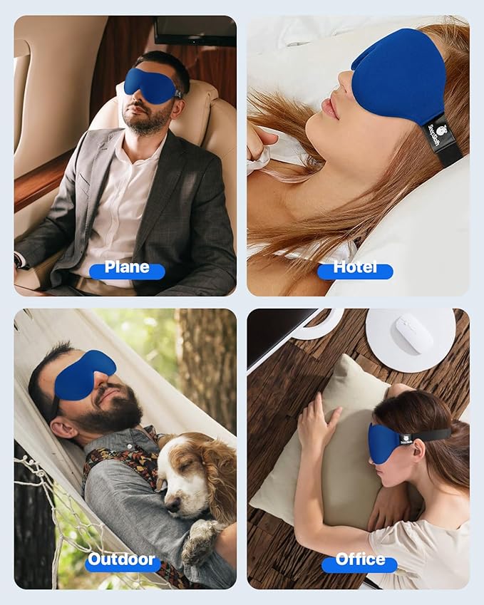 Sleep Eye Mask, 3D Contoured 100% Blackout Eye Mask, Sleep Mask with Adjustable Strap, Night Blindfold for Women Men, Eye Mask for Sleeping, Blue