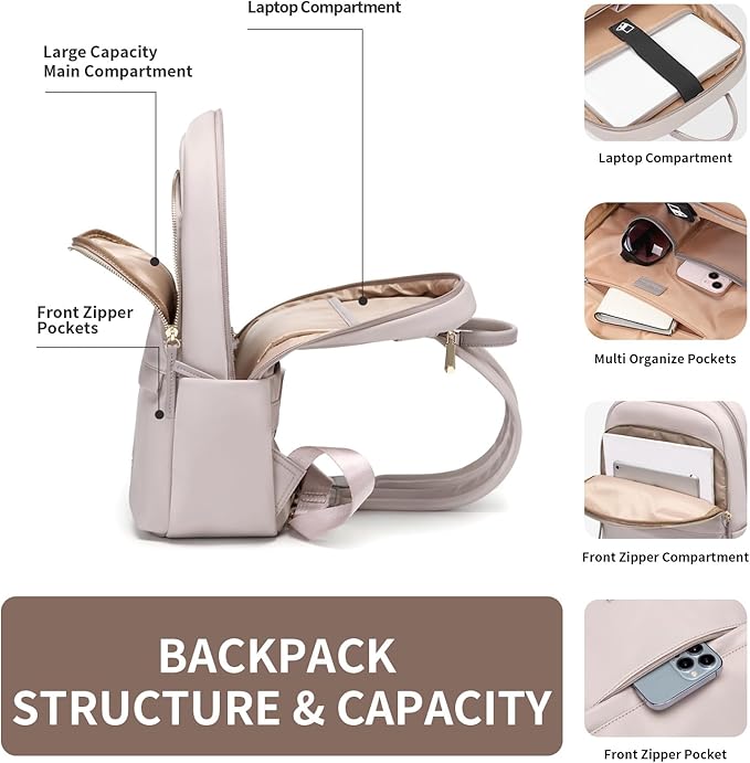 GOLF SUPAGS Laptop Backpack for Women Slim Computer Bag Work Travel College Backpack Purse Fits 15.6 Inch Notebook (Pinkish Gray)