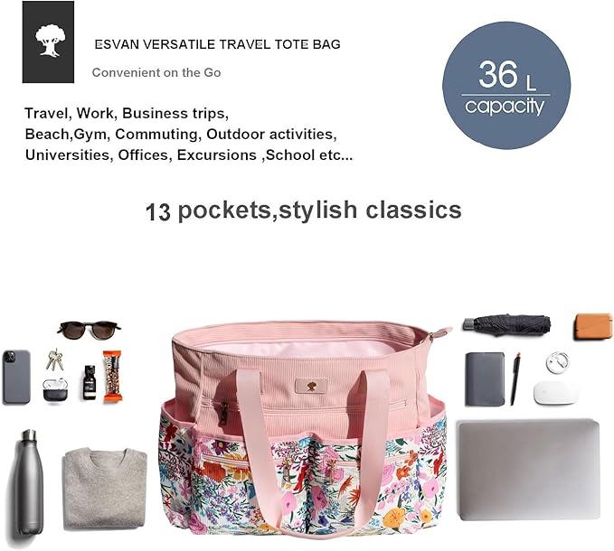 Weekender Bag Carry On Bag Overnight Tote Travel Duffle with 13 Pockets for Travel,Work，Gym,Beach,Teacher,Nurse