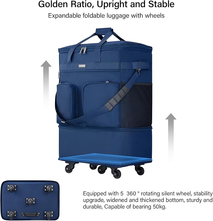 Hanke Expandable Collapsible Luggage with Wheels Suitcase Luggage Rolling Travel Bag Duffel Bag for Men Women Lightweight Suitcase Large Capacity with Spinner Wheel (Blue)