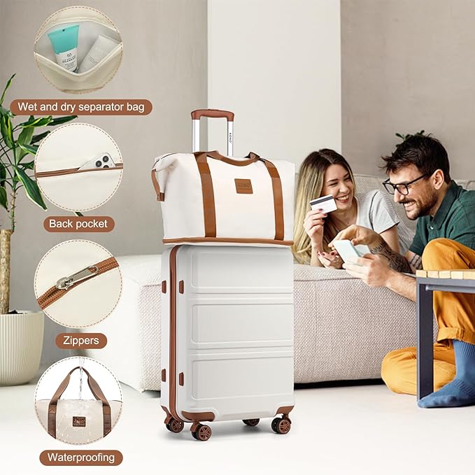 Kono Suitcase Set 3 Piece Luggage Set Expandable(only 28") PC+ABS Carry On Hardside Luggage with TSA Lock Spinner Wheels (Cream White, 6 piece set)