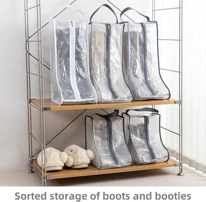 2 Pack Portable Water-Resistant Dust Proof Boot Storage Bags with Handle | Washable Shoe Bags for Travel & Closet Organizing (Long)