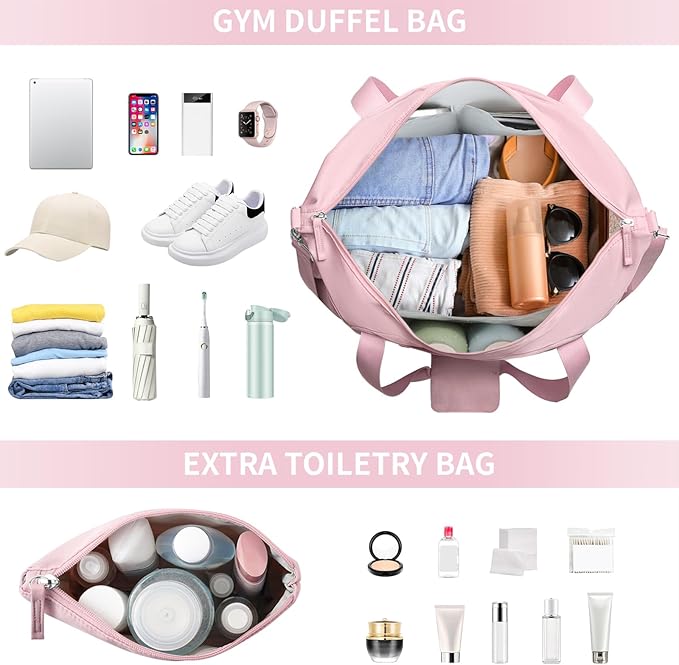ETRONIK Gym Bag for Women, Personal Item Travel Bag with Shoes Compartment, Weekender Overnight Duffel Bag with Wet Pocket, Carry On Bag for Women, Travel, Gym, Weekend