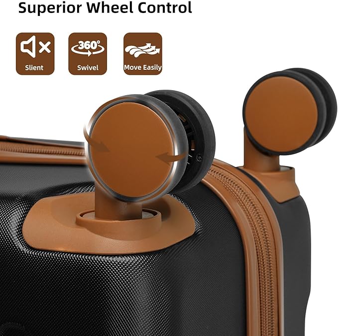 6 Piece Luggage Set Hard Shell - Black Expandable Suitcases with Spinner Wheels and Duffel Bags for Family Travel, Durable Carry On Luggage Sets with Lock for Women and Men