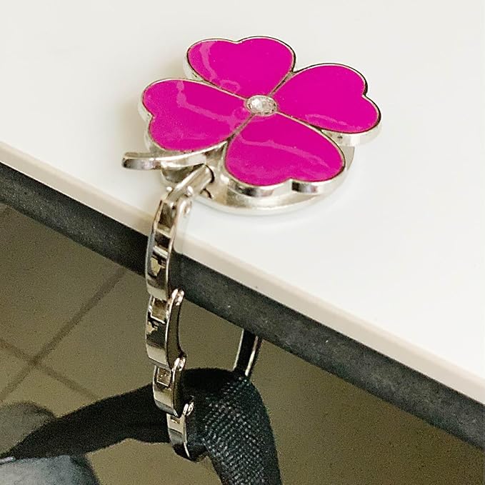 ROFLYER Four Leaf Clover Design Foldable Handbag Hanger Folding Purse Table Hook Holder (Purple)