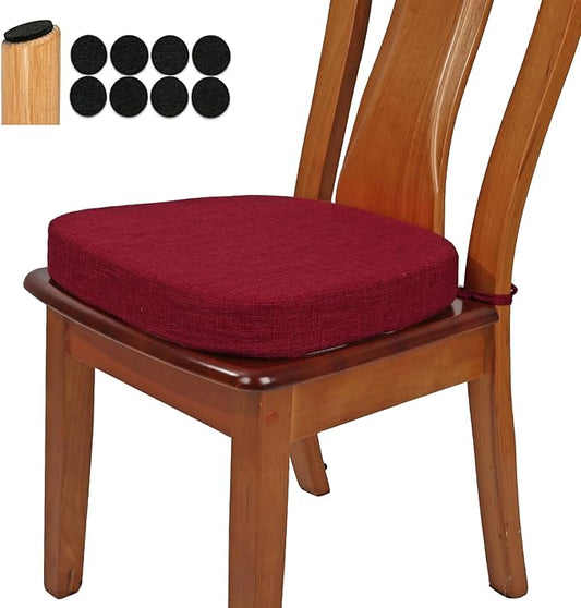 BUYUE Thickened 2.5" Friendly Woven Fabric Dining Chair Cushion, U-Shape High Density Foam Comfortable Chair Pad for Kitchen, Slip Resistant Indoor Seat Cushion (1 Piece, Red)