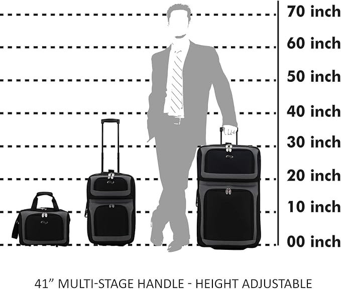 U.S. Traveler New Yorker Lightweight Expandable Rolling Luggage, Black, 3-Piece Set