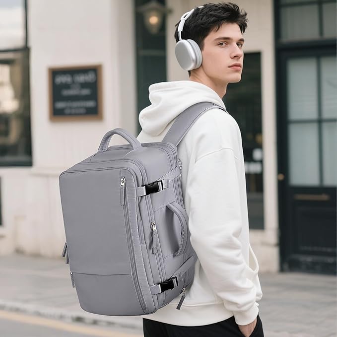 Beraliy Travel Backpack, Personal Item Bag Ailrline Approved, 17.3 Inch Laptop Backpack, Carry On Travel Bag, Hiking Backpack, Casual Backpack, Grey