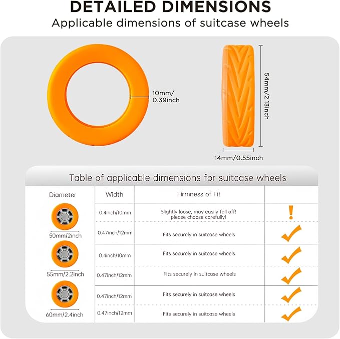 8 Pack Suitcase Wheel Covers Silicone Fits 2.1-2.4 Inch Spinner Wheels for Carry On Luggage Protective Wheel Guards, Thickened Anti-Wear & Tear, Travel Essentials (Orange)