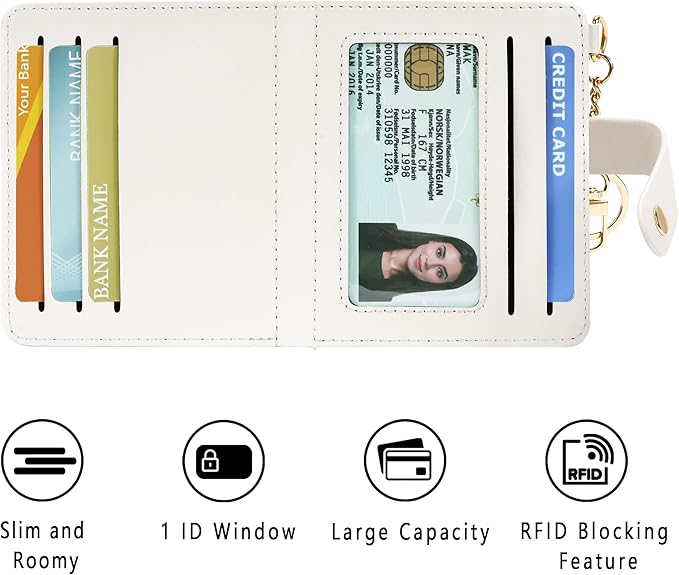 Airkit Small Wallets Woman RFID Blocking Leather Credit Card Holder - with ID Window - Card Wallets for Women - with Zipper Coin Purse - Keychain Wallet