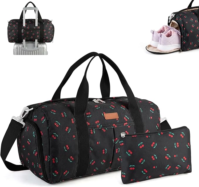 2PCS Gym bag for women, Duffle Bag with Wet Pocket & Shoe Compartment and item bag, Duffle Bag for Travel, Sports, Fitness & Workout