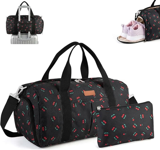 2PCS Gym bag for women, Duffle Bag with Wet Pocket & Shoe Compartment and item bag, Duffle Bag for Travel, Sports, Fitness & Workout