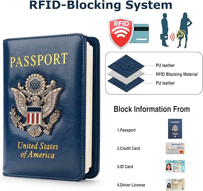 Premium Passport Holder for Travel, RFID Blocking Passport Cover Slim, Durable & Travel-Friendly, Passport Wallet Keep Your Documents Safe & Organized (Navy Blue)
