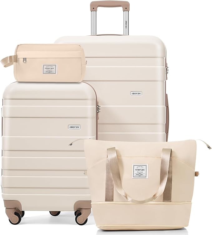 4-Piece Luggage Set, Suitcase with TSA Lock Travel Duffel Bag Wet-Dry Toiletry Bag,Golden